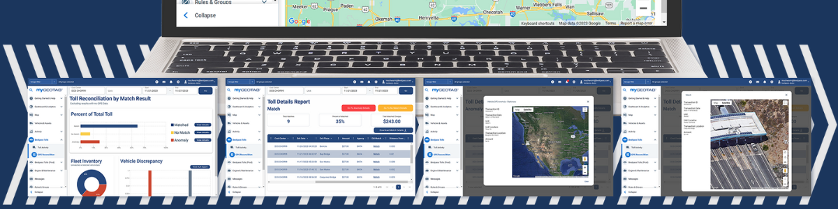 Four screens, displaying the different reports in Toll Genius. 