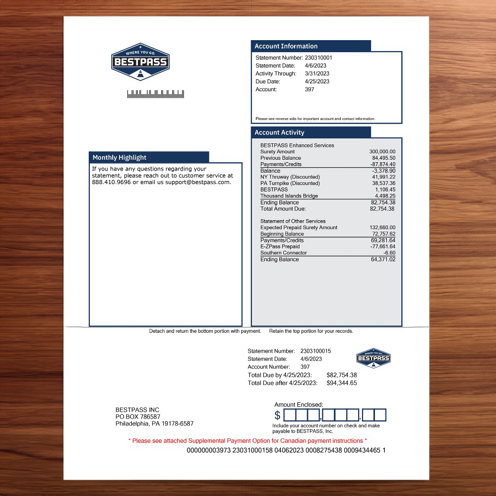 Image of a Bestpass Statement showing simplification