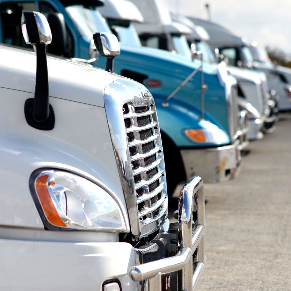 A row of trucks in a fleet