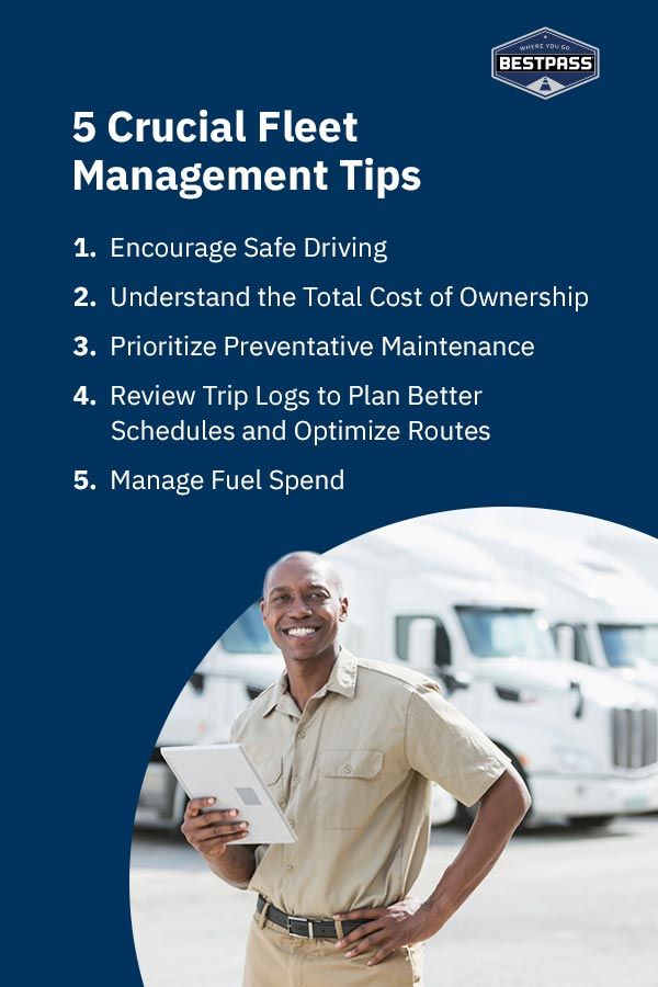 A tall infographic listing the 5 Crucial Fleet Management Tips