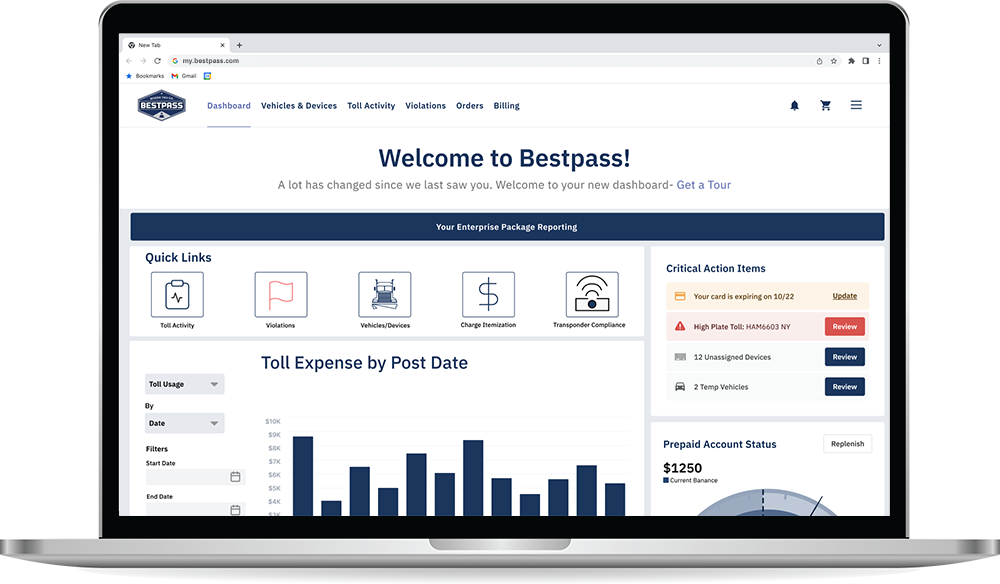 Image of the home page of Bestpass' portal on a laptop