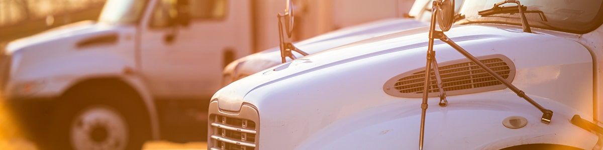 A closeup of several white truck hoods